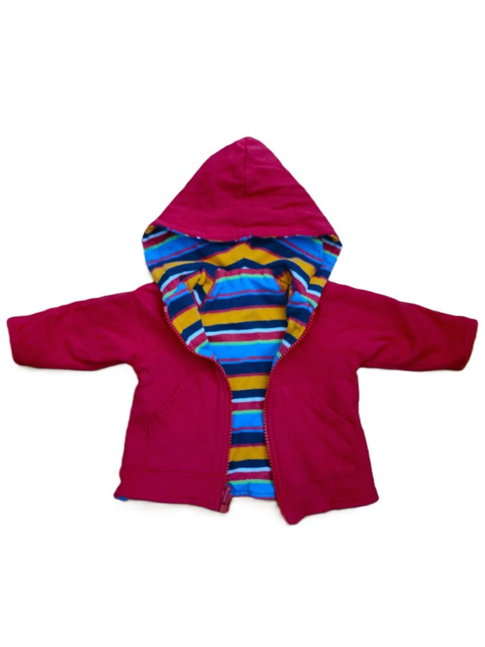 Zutano Red And Striped Reversible Baby Hoodie Size 6 Months
